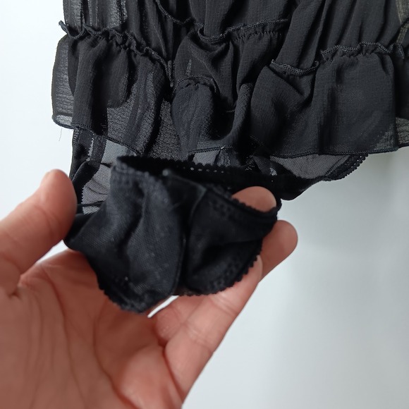 Intimately Free People Juliet Ruffle Bodysuit Women Sz M Black Sheer Square Neck - Picture 8 of 14